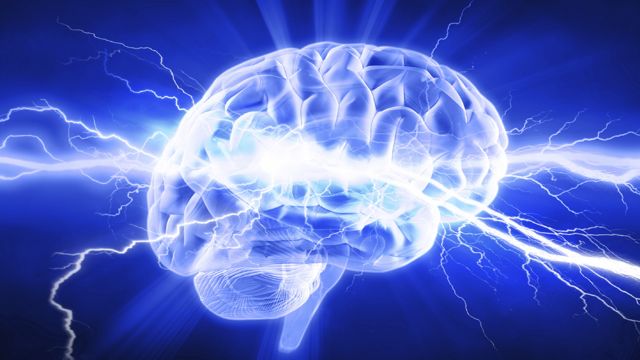 Brain with ideas coursing through it like lightning