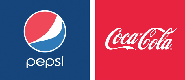 Image of Coke wordmark and Pepsi logo side by side.